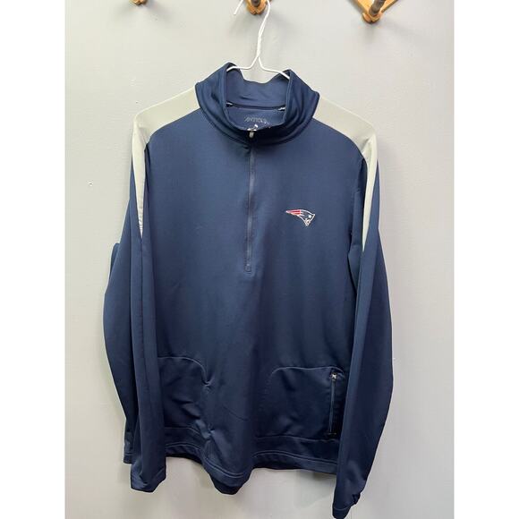 New England‎ Patriots Shirt Antigua Mens Large NFL 1/4 zip pullover pockets - Picture 1 of 6
